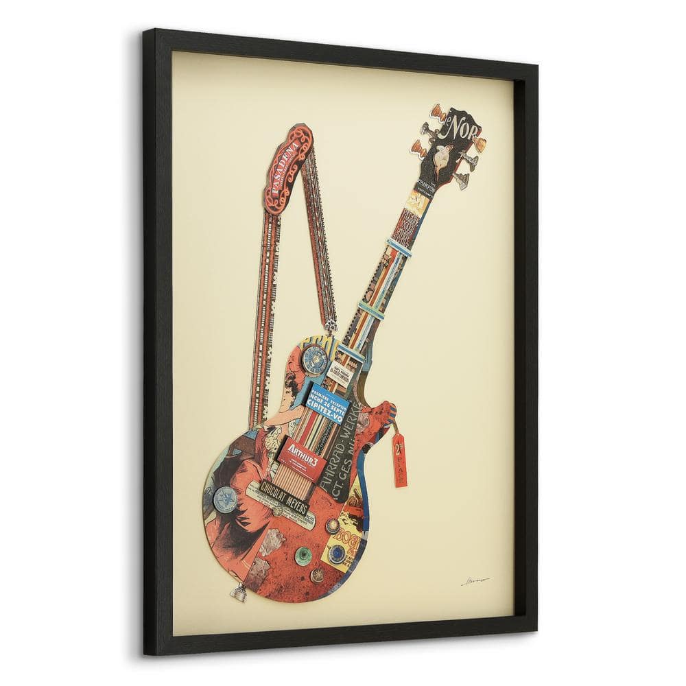 Electric Guitar Collage Art on Canvas with Black Frame