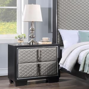 Nicola Silver Synthetic Leather & Black Finish 2 - Drawer 17 in. W Nightstand