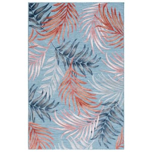 Cabana Blue/Rust 5 ft. x 8 ft. Tropical Palm Leaf Indoor/Outdoor Area Rug
