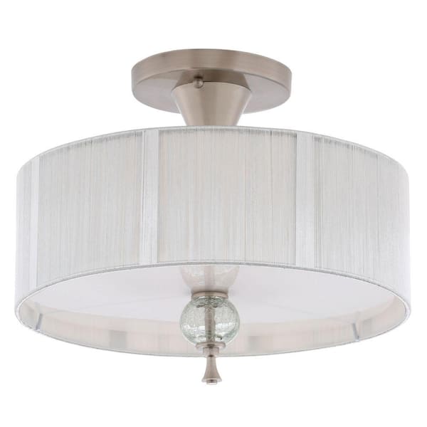 World Imports Bayonne Collection 14 in. 3-Light Brushed Nickel Semi-Flushmount with Silver String Lined Shade