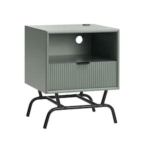 Yastara Modern 18 in. Sage Green Rectangle End Table with 1-Drawer And 3D Wave Accent Panel