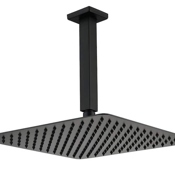 Modern 1-Spray Pattern 16 in. Single Ceiling Mount Fixed Shower Head in Matte Black