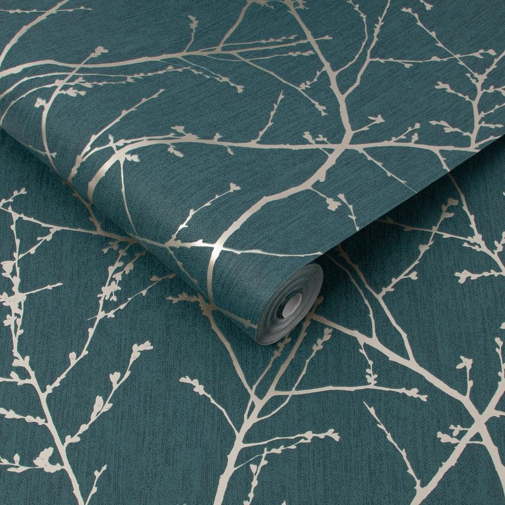 Green and Gold Vinyl Textured Floral Wallpaper Roll