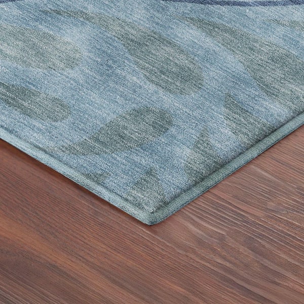 Mayfield Premium Machine Washable Abstract AMF2411 Denim 8 ft. x 8 ft. Round Rug