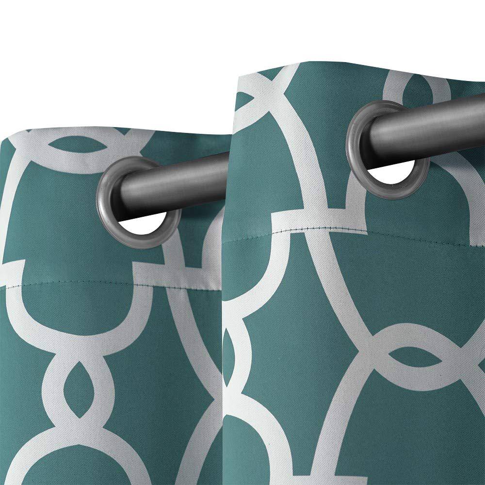 Teal Geometric Blackout Grommet Top Extra Long Drapes
