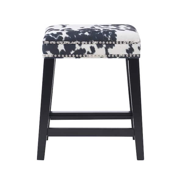 Linon Home Decor Benjamin 24 in. Black and White Cow Print Counter