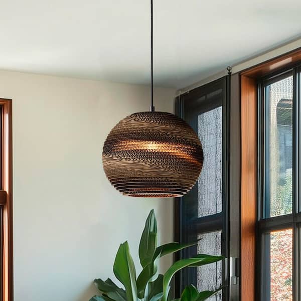 Edvivi 100-Watt 1-Light Natural Brown Pendant Light with Nordic Style Globe Paper Shade for Dining Table, No Bulbs Included