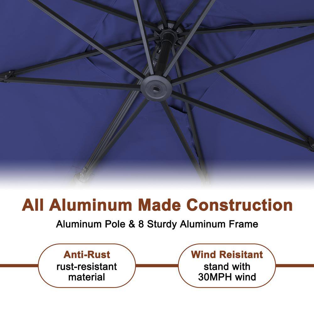 10ft Navy Blue Aluminum Cantilever Patio Umbrella with LED Lights