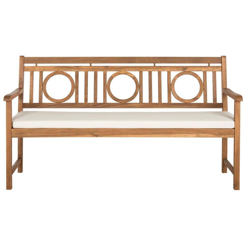 Montclair Transitional Acacia Wood 3-Seat Outdoor Bench with Beige Cushion