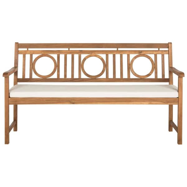 Montclair 60.6 in. 3-Person Teak Brown Acacia Wood Outdoor Bench with Beige Cushions