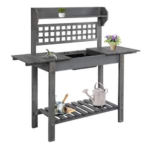 Outsunny 17.75 in. W x 55 in. H Grey Wooden Shed Garden Potting Bench ...