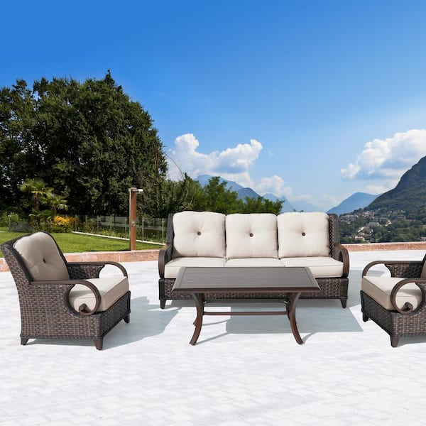 Patio Time 4-Piece Wicker Sofa Set with Rectangle Aluminum Coffee Table