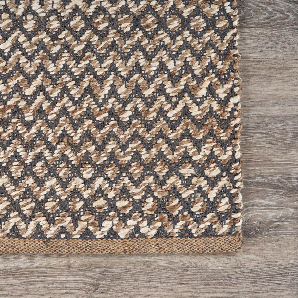Gray and Beige Cotton Chevron Runner Rug, 2' x 5'8"