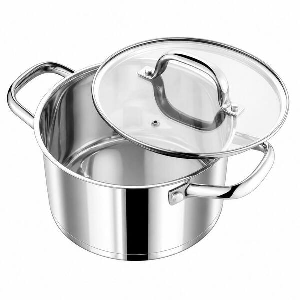 4-qt. Stainless Steel Stock Pot with Clear Glass Lid, Tri-Ply Bottom, and Double Handles