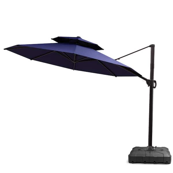12 ft. Aluminum Cantilever Offset Outdoor Patio Umbrella in Navy with 260 lbs. Fillable Base