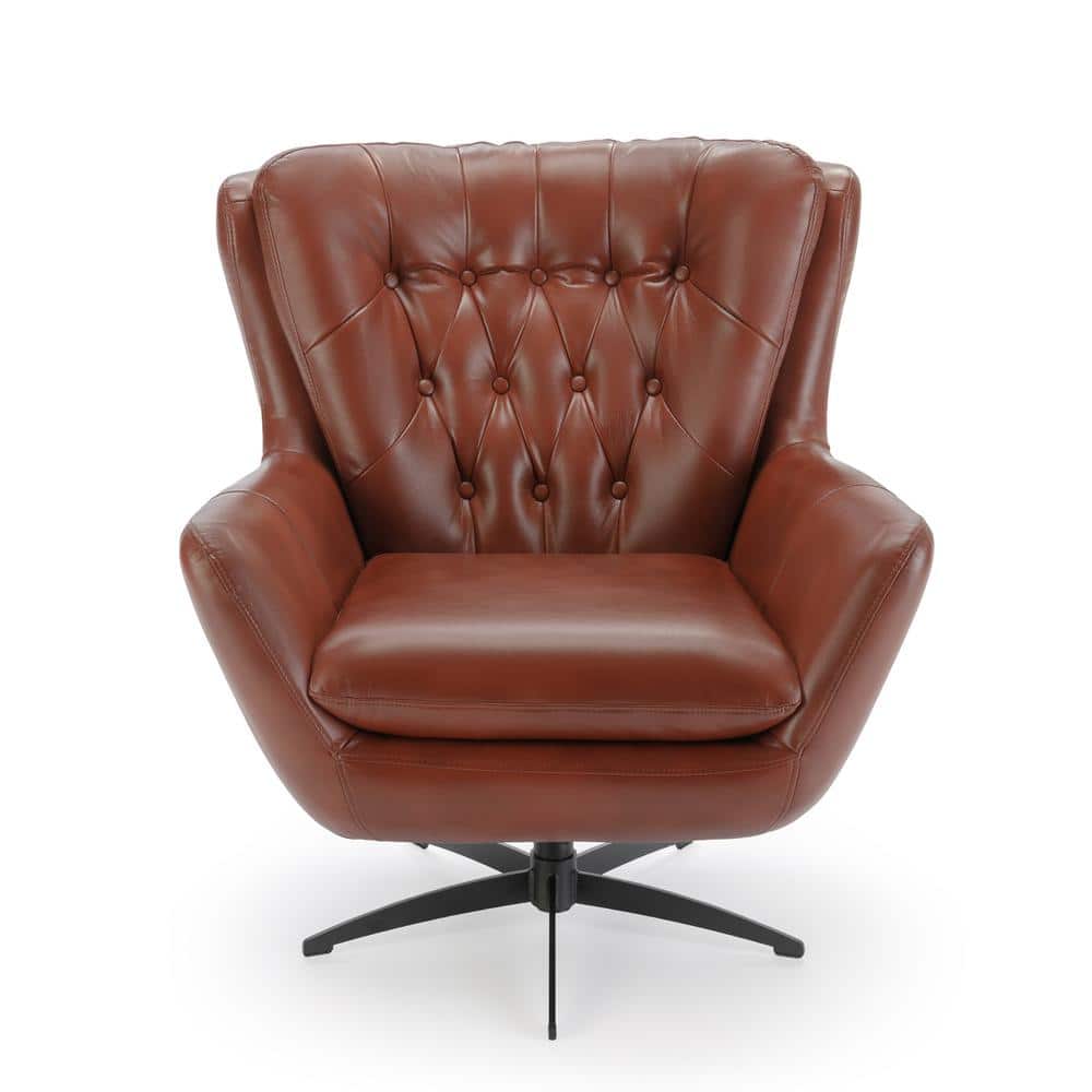 Midnight Blue Faux Leather Swivel Accent Chair with Manufactured Wood