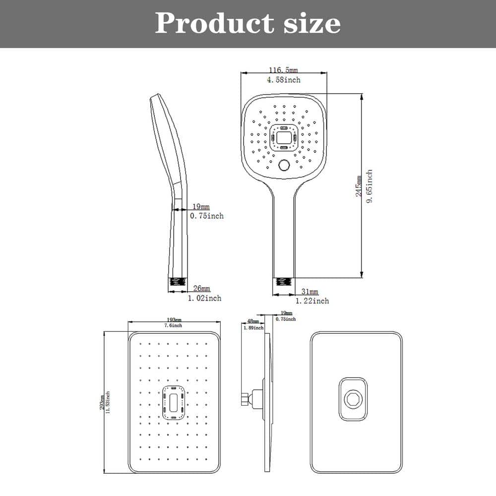 Matte Black Stainless Steel Rain Shower System with Handheld
