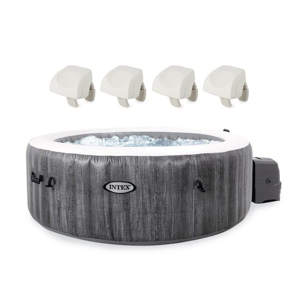 Intex PureSpa Plus Greywood Inflatable 4-Person Hot Tub Jet Spa with 4 Headrest Pillows