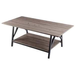 47 in. Wooden Teak Large Rectangle MDF Wood Coffee Table with Open Shelf Storage