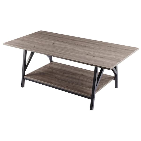 Merra 47 in. Wooden Teak Large Rectangle MDF Wood Coffee Table with Open Shelf Storage