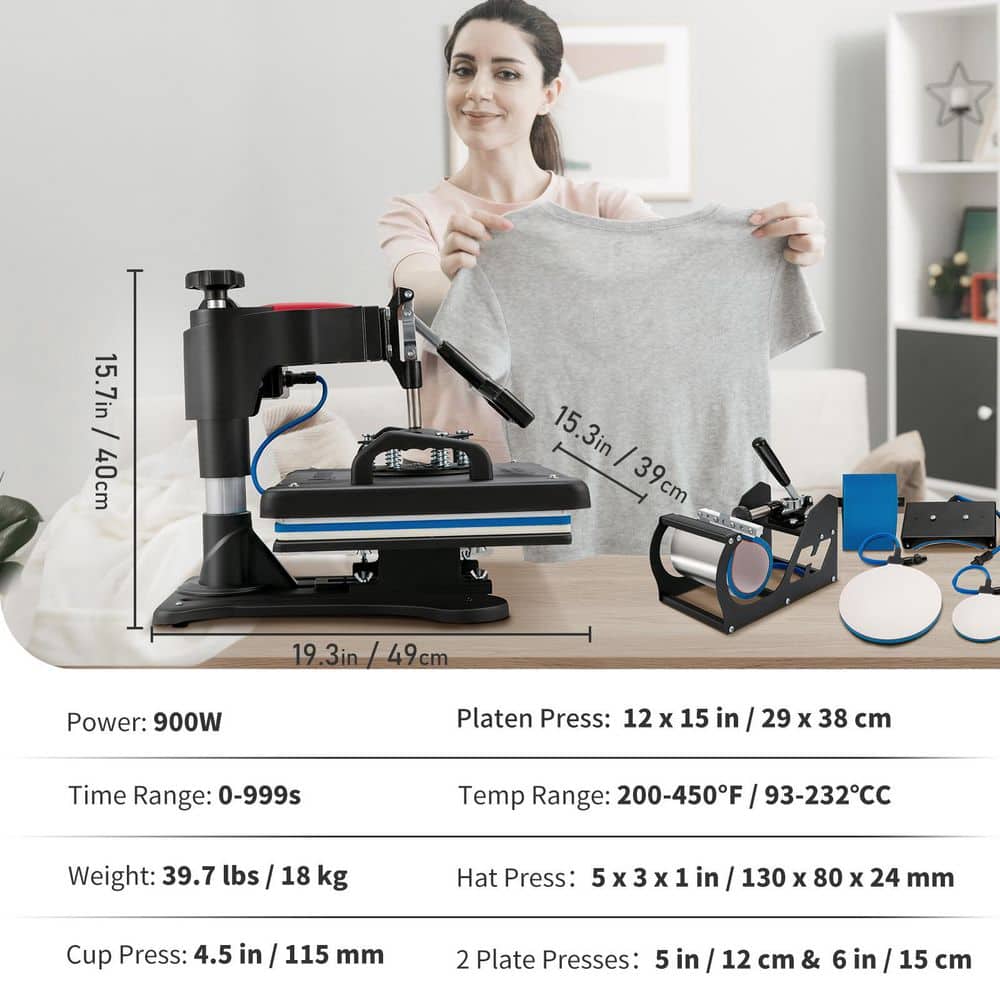 VEVOR 5-in-1 Black and Blue Vinyl Heat Press Machine