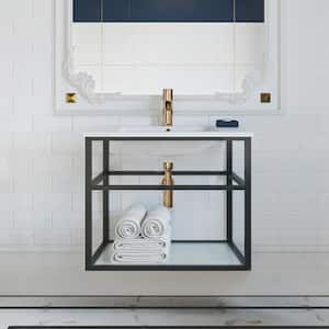 Pierre 35.4 in. W x 23.6 in. H Vanity in Matte Black with Ceramic Vanity Top in White with White Basin