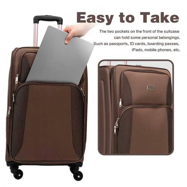 LIVACA 4-Piece Brown Expandable Softside Polyester Lightweight