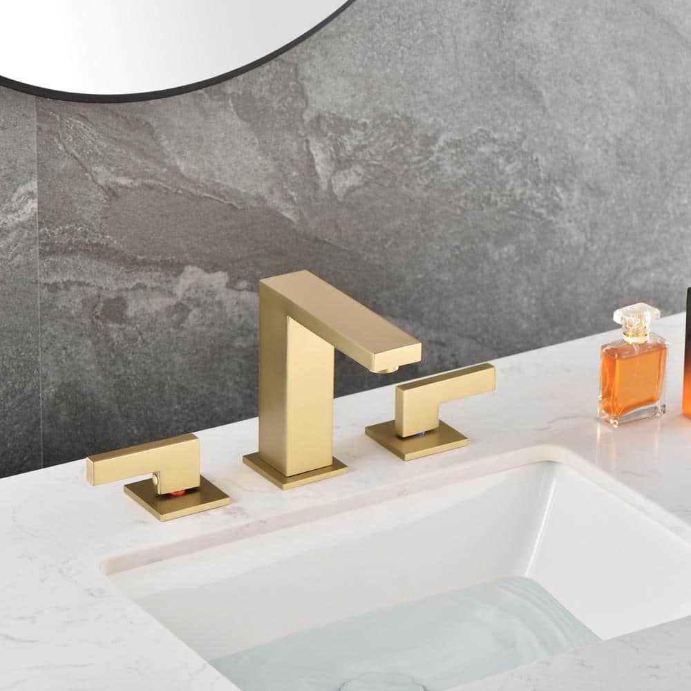 Brushed Gold Stainless Steel 8 in. Widespread Double Handle Bathroom Faucet