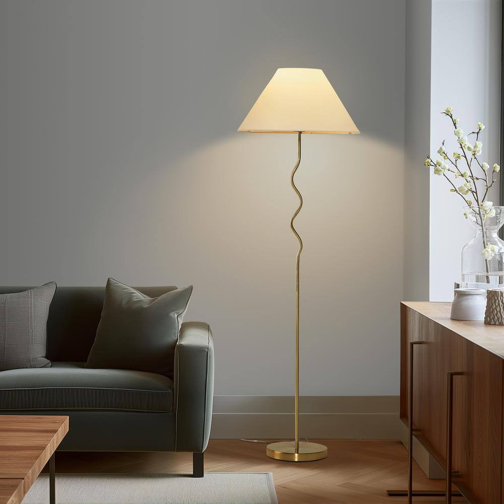 Squiggle Brass 62" Floor Lamp with Ivory Empire Shade