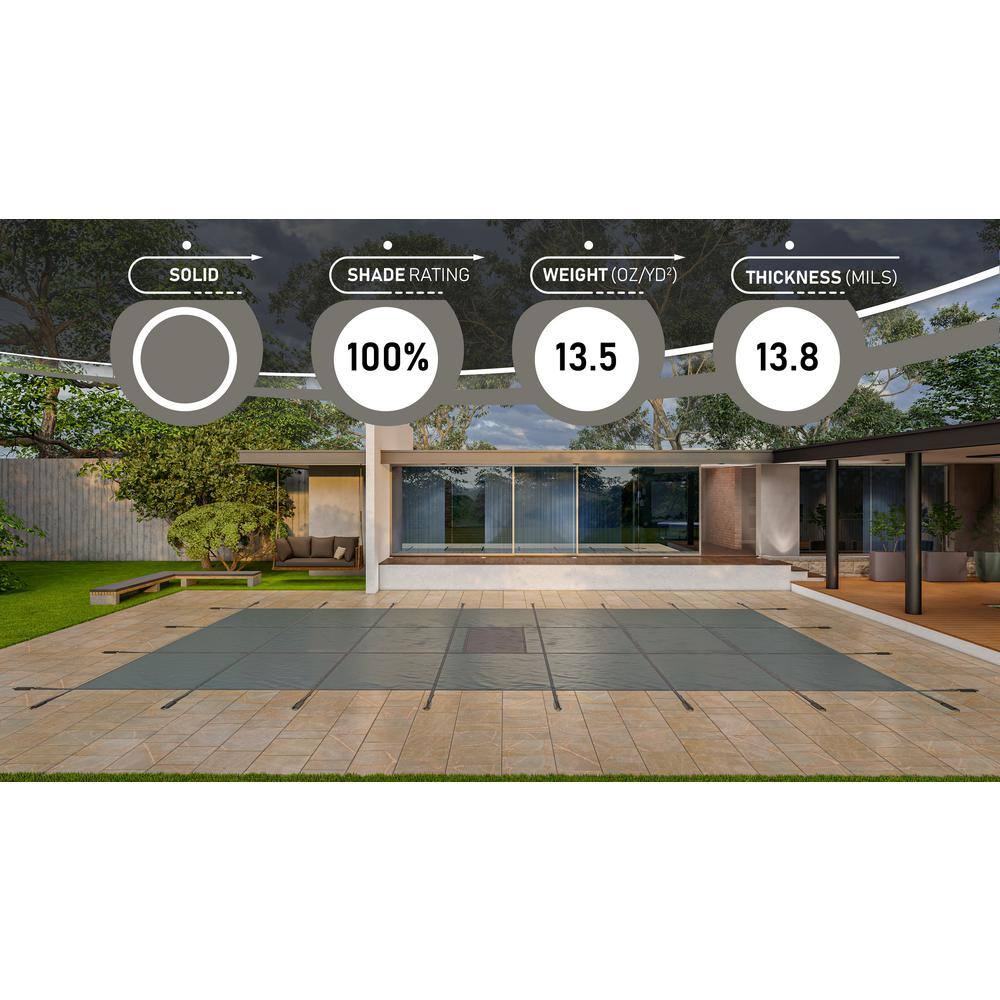 Heavy-Duty Gray Rectangular Pool Safety Cover, 25' x 45'