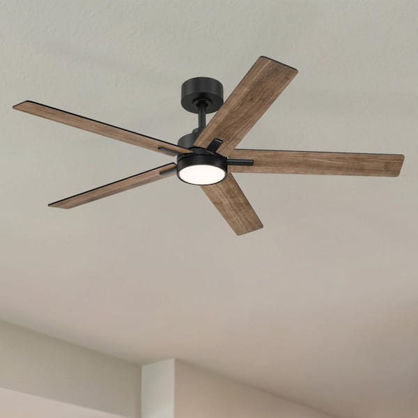 Cory 52 in. Indoor/Covered Outdoor Downrod Matte Black Modern Ceiling Fan with Integrated 3000K LED with Remote Control