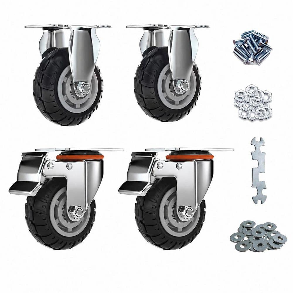 Set of 4 Heavy Duty 4 Inch Black Rubber Swivel and Fixed Caster Wheels with Brake 1320 lb Load Rating Non-Marking price history on PriceWatchPro