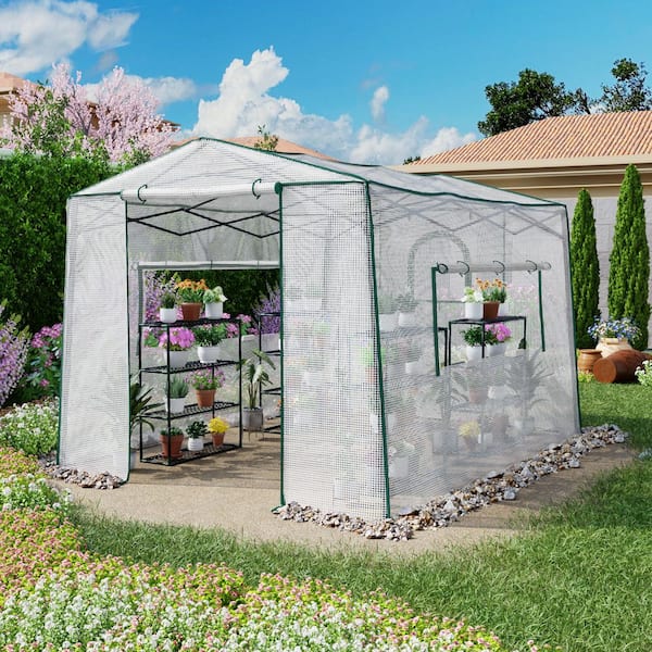 MeetLeisure 8 ft. W x 11 ft. D Walk-In Greenhouse Canopy, with