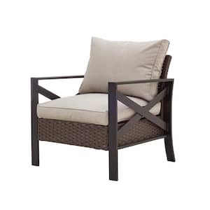 X-Arm Wicker Outdoor Patio Lounge Chair with Beige Cushions