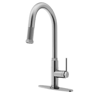 Hart Arched Single Handle Pull-Down Spout Kitchen Faucet Set with Deck Plate in Stainless Steel