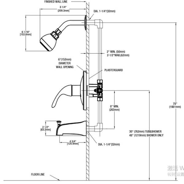 bathtub shower faucet height