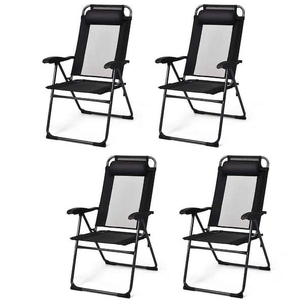 Alpulon Black Steel Folding Outdoor Patio Dining Chair (4-Pack)