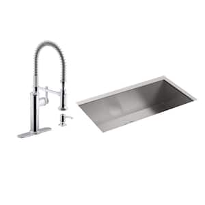 Lyric Undermount Stainless Steel 32 in. Single Bowl Kitchen Sink with Sous Kitchen Faucet in Polished Chrome