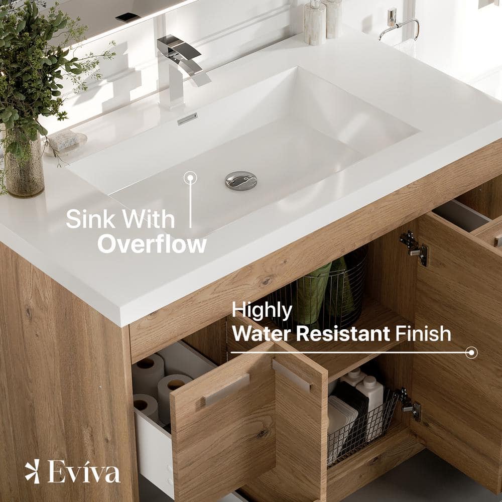 Natural Oak 42'' Single Bathroom Vanity with White Acrylic Top
