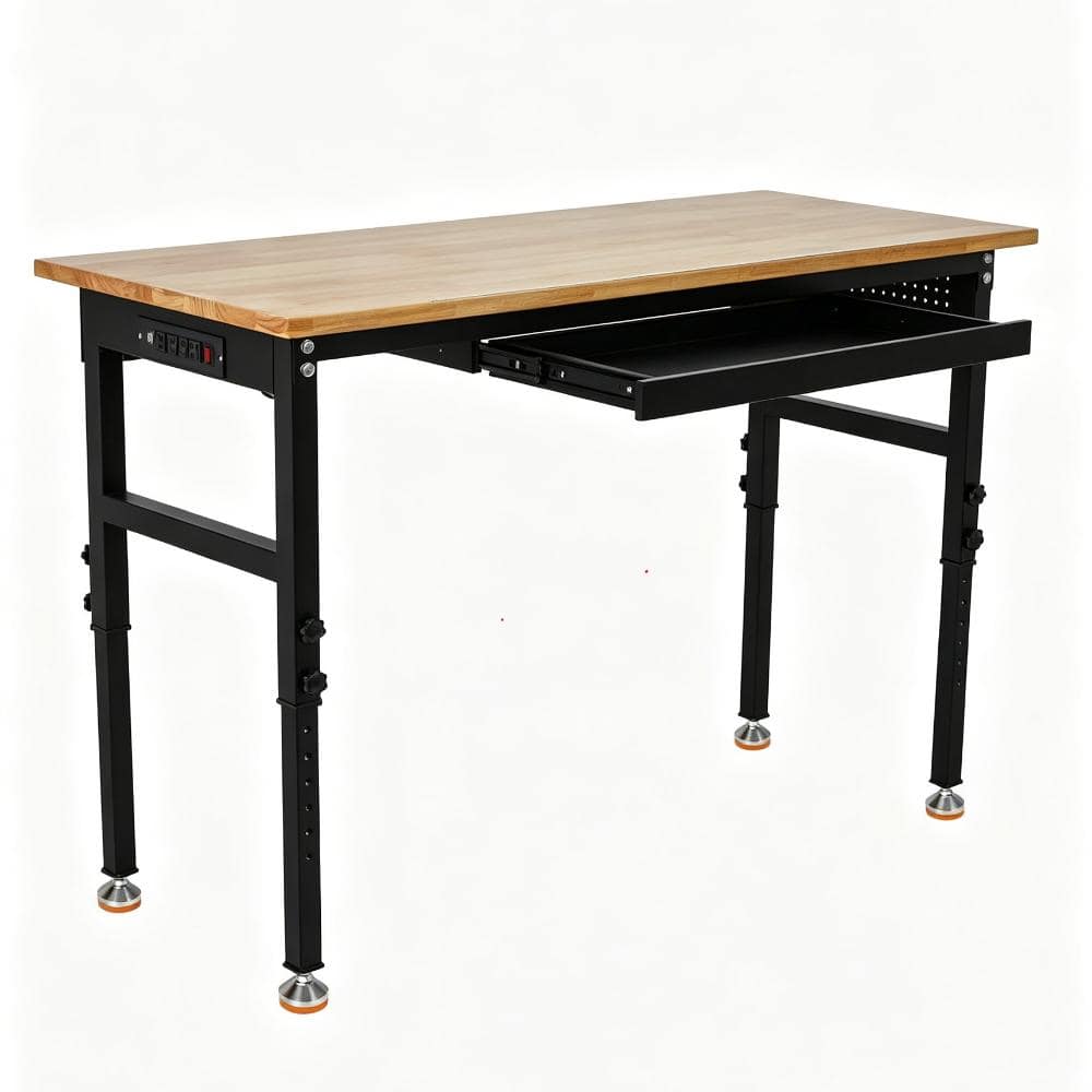 "59"" Adjustable Workbench with Power Outlet, 2200Lbs Capacity, Solid Oak Top, Drawer & Laser Scale Ruler" price history on PriceWatchPro