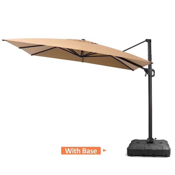 Pellebant 10.5 ft. x 10.5 ft. Large Outdoor Aluminum Cantilever 360° Rotation Patio Umbrella in Tan with Base