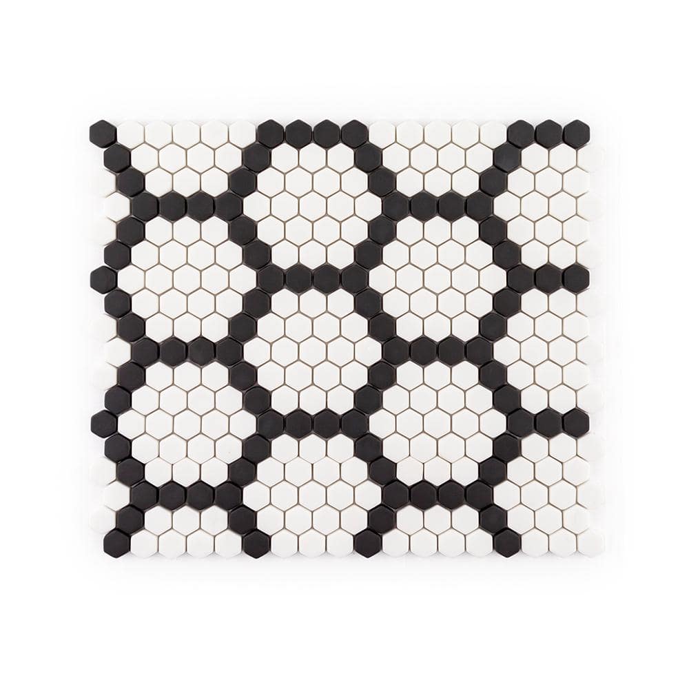 Jeffrey Court Hexagon Pattern White 9.875 in. x 11.375 in. Hexagon Matte Glass Mosaic Wall and Floor Tile (15.60 Sq. ft./Case), White-blk