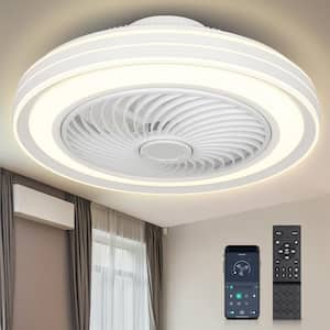 20 in. Indoor White Caged Enclosed Ceiling Fan with LED Light Modern Low Profile Ceiling Fan with Remote and APP Control