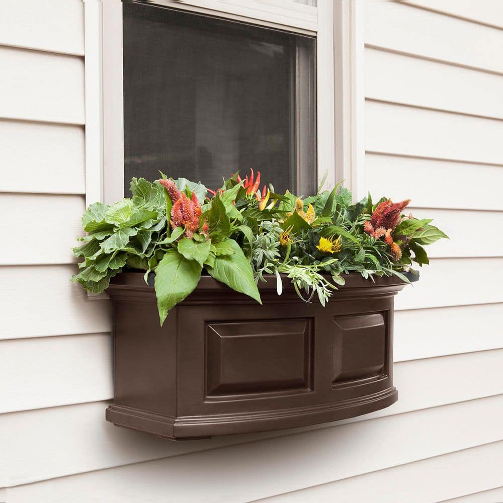 Espresso Polyethylene Self-Watering Outdoor Window Box Planter