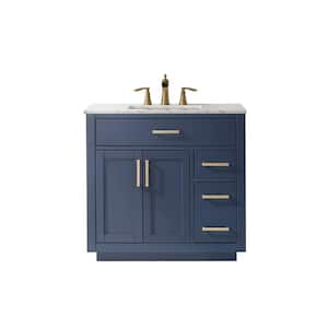 Ivy 36 in. Bath Vanity in Royal Blue with Carrara Marble Vanity Top in White with White Basin