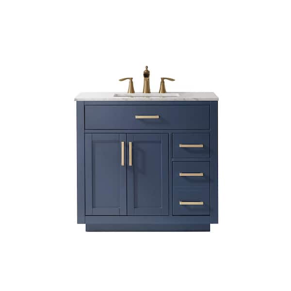 Altair Ivy 36 in. Bath Vanity in Royal Blue with Carrara Marble Vanity Top in White with White Basin