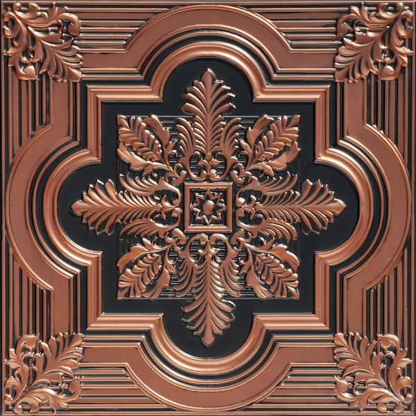 FROM PLAIN TO BEAUTIFUL IN HOURS Large Snowflake 2 ft. x 2 ft. PVC Glue-up or Lay-in Ceiling Tile in Antique Copper