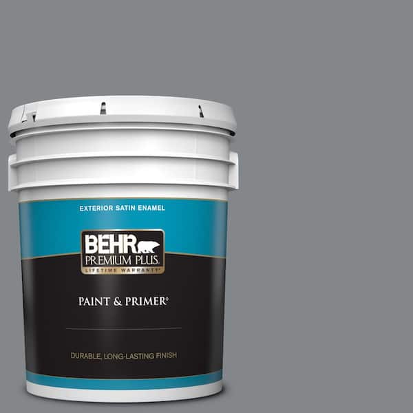 BEHR PREMIUM PLUS 5 gal. #N500-5 Magnetic Gray color Satin Enamel Exterior Paint & Primer