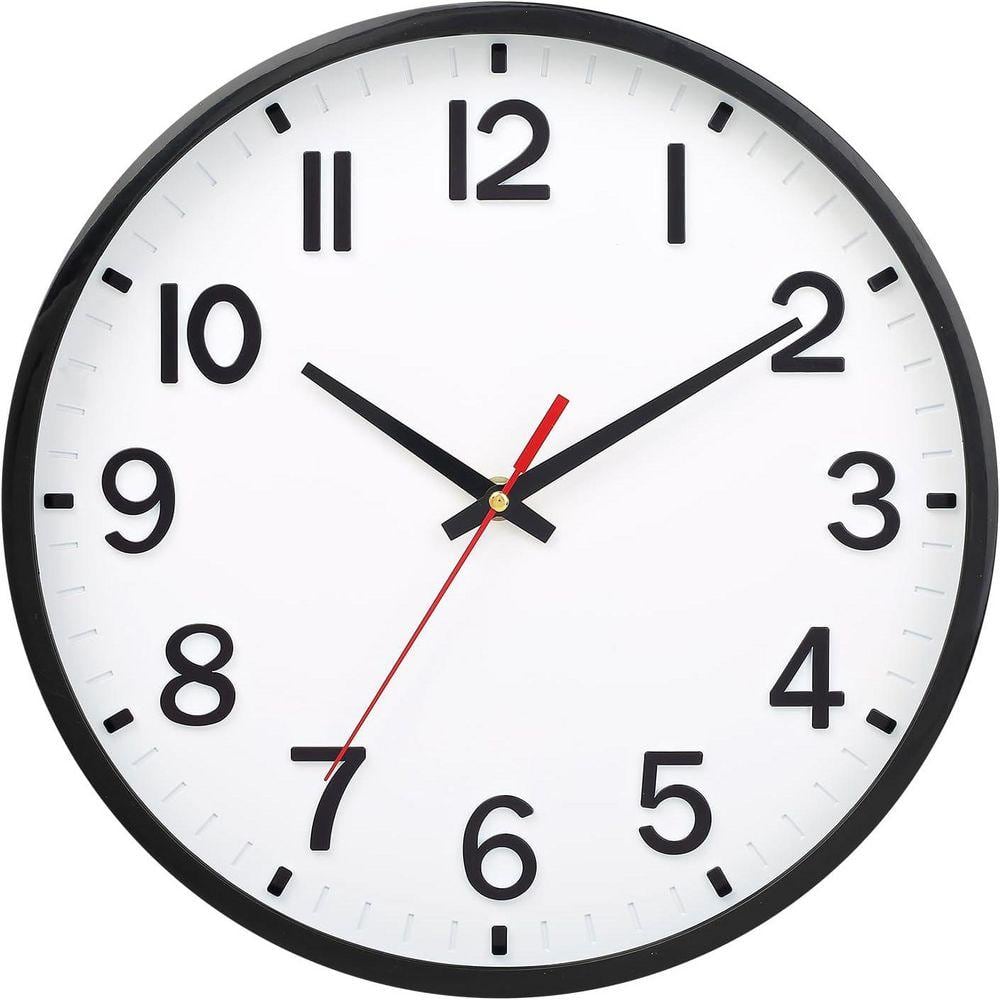 8 inch White and Black Wall Clocks Silent Non Ticking, Battery
