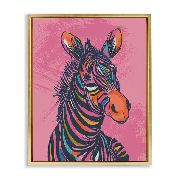 Stupell Industries Bright Stripes Zebra by Lisa Perry Whitebutton Gold Floater Frame Animal Graphic Art Print 31 in. x 25 in.